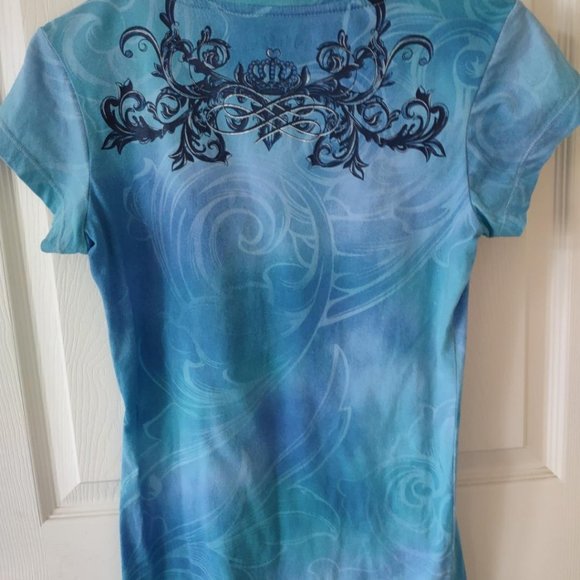 Ladies Hard Rock Couture Denver Blue Shirt Medium - Picture 6 of 10